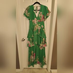 Lulus Midnight Mood Green Floral Tiered Maxi Dress